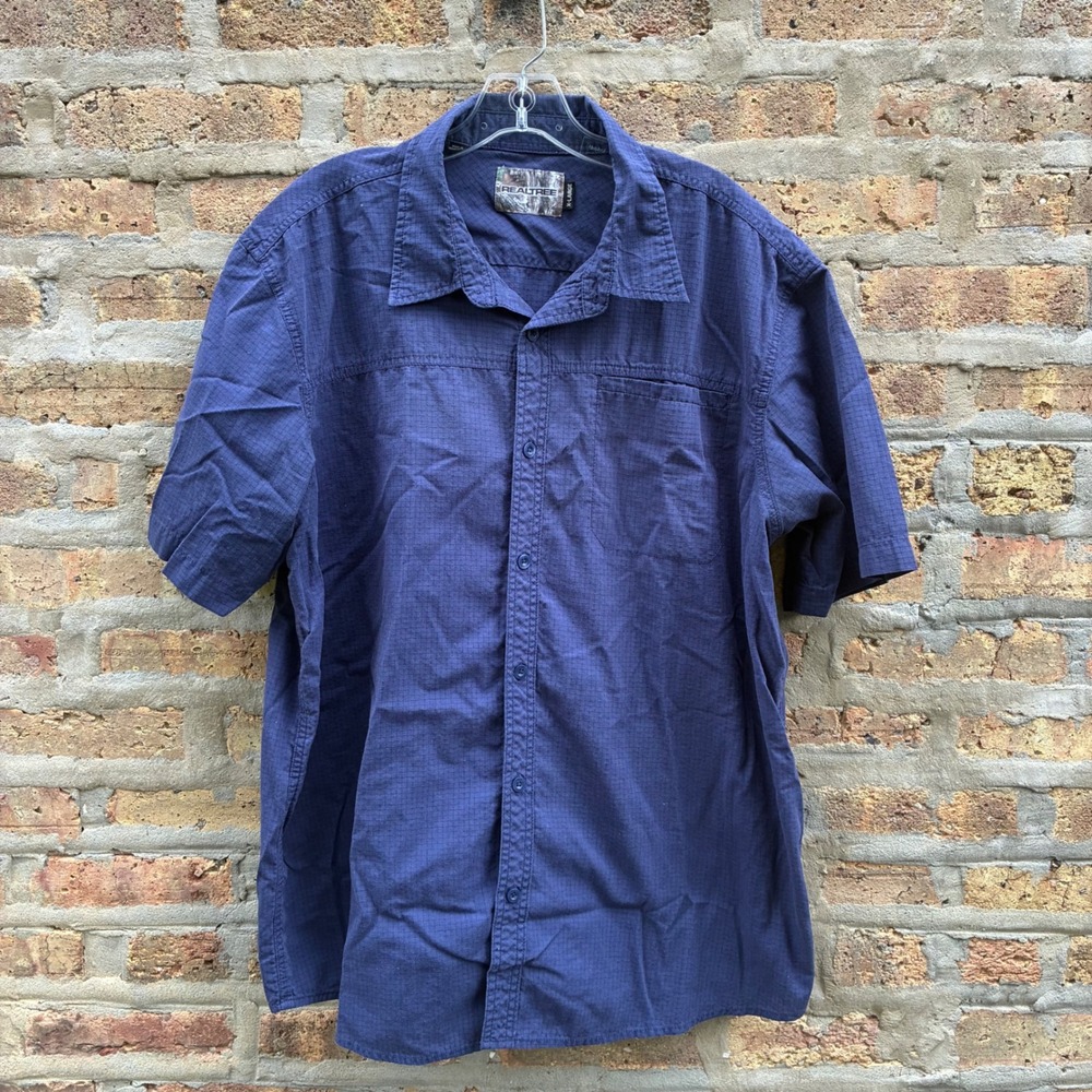 Realtree Mens XL Navy Blue Ripstop Short Sleeve Button Up Fishing Hiking Shirt